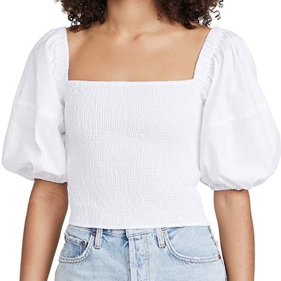 White Smocked Puff Sleeve Blouse - Picture 1 of 6